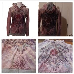 -- Pink Patterned Zip-Up Hoodie